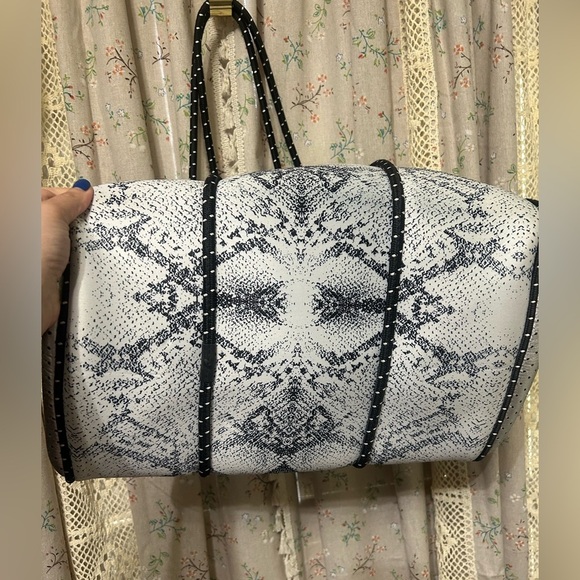 Parker & Hyde Silver Python and Grey Neoprene Stripe Tote - Picture 11 of 13